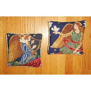 Vintage Needlepoint Christmas Pillow Lot Angels dove angel holiday decorative